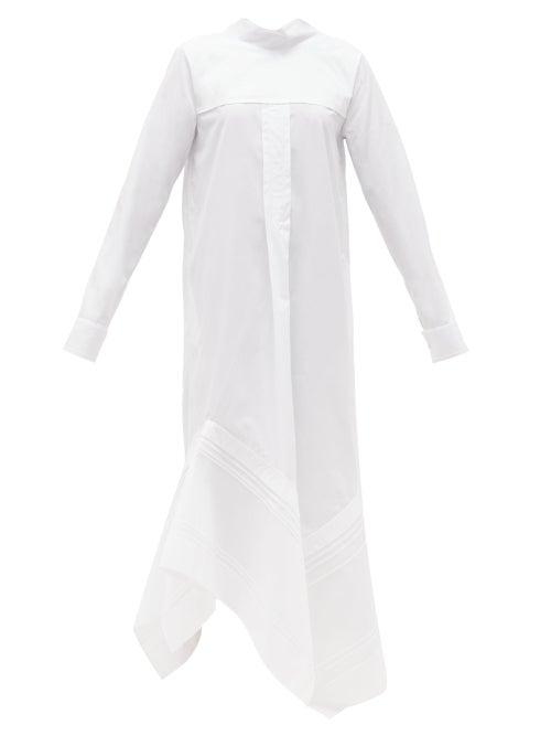 Matchesfashion.com Jil Sander - Handkerchief-hem Pleated Cotton-poplin Dress - Womens - White
