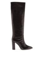 Matchesfashion.com Paris Texas - Knee-high Crocodile-effect Leather Boots - Womens - Black