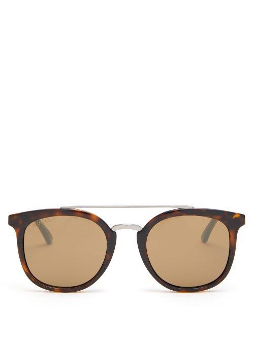Matchesfashion.com Gucci - Round Frame Acetate Sunglasses - Mens - Brown