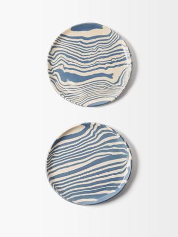 Henry Holland Studio - Set Of Two Marble-effect Earthenware Side Plates - Blue White