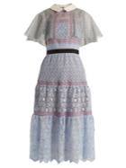 Self-portrait Contrast-collar Floral-lace Midi Dress