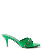 Balenciaga - Cagole Studded Leather Mules - Womens - Green