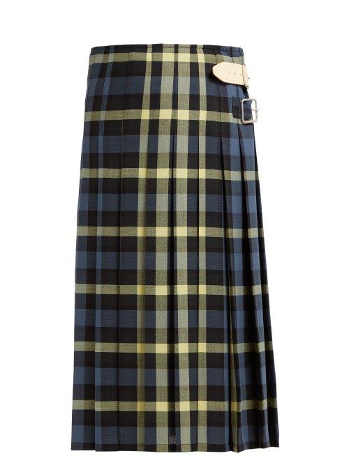 Matchesfashion.com Golden Goose Deluxe Brand - High Rise Pleated Check Wool Midi Skirt - Womens - Navy Multi