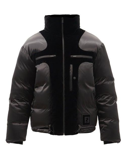 Matchesfashion.com Fendi - Velvet-panel Quilted Down Jacket - Mens - Black