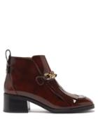 Matchesfashion.com See By Chlo - Mah Chain-link Fringed Leather Ankle Boots - Womens - Burgundy