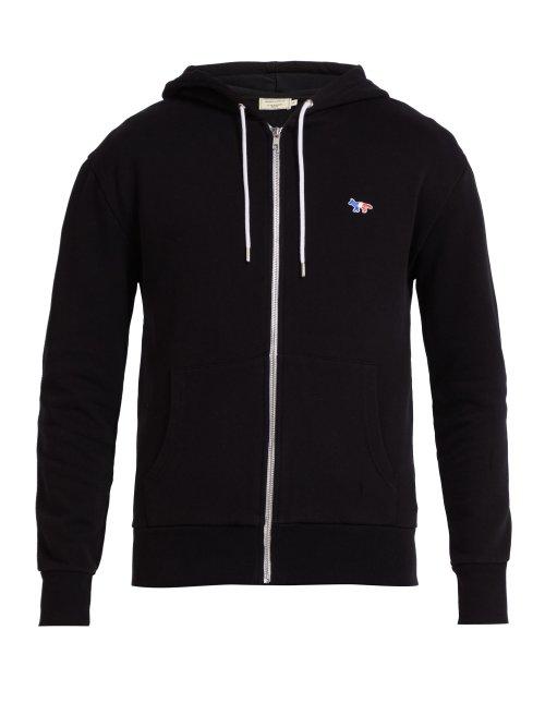 Matchesfashion.com Maison Kitsun - Logo Zip Through Cotton Hooded Sweatshirt - Mens - Black