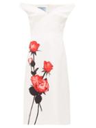 Matchesfashion.com Prada - Rose Print Sweetheart Neckline Cotton Dress - Womens - White Print