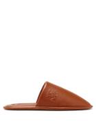Matchesfashion.com Loewe - Logo-embossed Leather Slippers - Womens - Brown Red