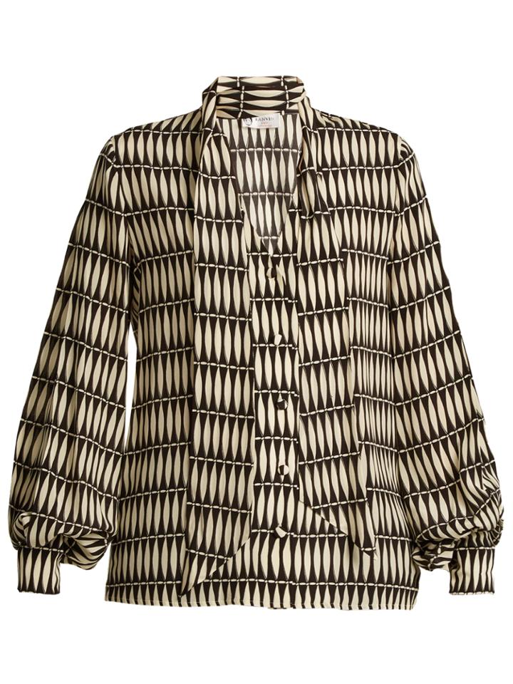 Lanvin Bois Joli-print Tie-neck Silk Blouse