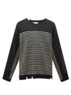Noma T.d. - V-neck Distressed Striped Wool Sweater - Mens - Black