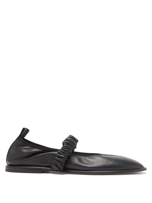 Ladies Shoes Wandler - Dash Ruched Leather Mary Jane Flats - Womens - Black