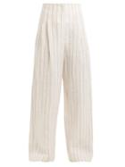 Matchesfashion.com Brunello Cucinelli - High Rise Pinstriped Linen Blend Trousers - Womens - Ivory Multi