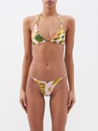 Louisa Ballou - Endgame-print Ring Triangle Bikini Top - Womens - Pink Green