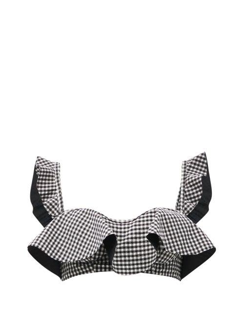 Matchesfashion.com Self-portrait - Gingham Ruffled Bikini Top - Womens - Black Multi
