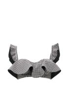 Matchesfashion.com Self-portrait - Gingham Ruffled Bikini Top - Womens - Black Multi