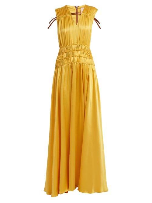 Matchesfashion.com Roksanda - Brona Gathered Rope Detail Silk Satin Gown - Womens - Yellow