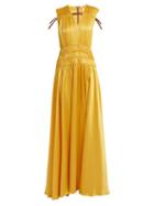 Matchesfashion.com Roksanda - Brona Gathered Rope Detail Silk Satin Gown - Womens - Yellow