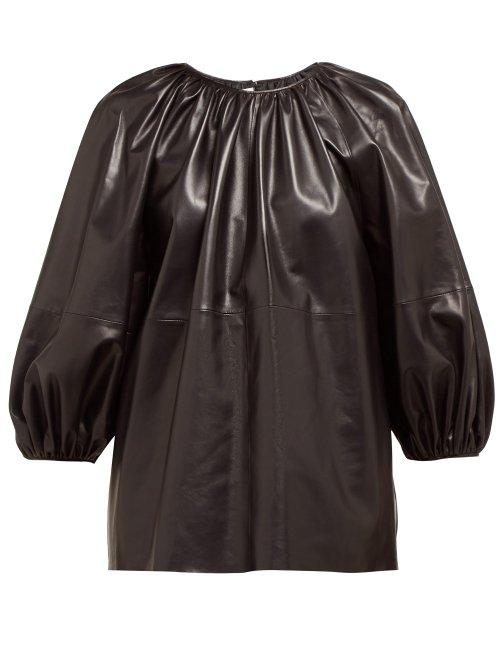 Matchesfashion.com Valentino - Gathered Leather Top - Womens - Black