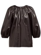 Matchesfashion.com Valentino - Gathered Leather Top - Womens - Black