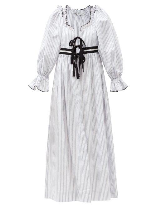 Matchesfashion.com Lug Von Siga - Eleanor Grosgrain-tie Striped Cotton Dress - Womens - White Multi