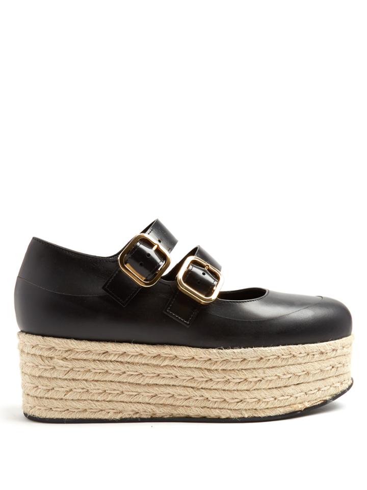 Marni Black Leather Espadrille Flatform Sandals