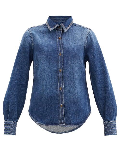Matchesfashion.com Frame - Trapunto Topstitched Denim Shirt - Womens - Denim