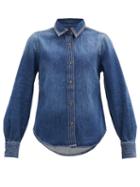 Matchesfashion.com Frame - Trapunto Topstitched Denim Shirt - Womens - Denim