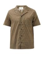 Mens Rtw Folk - Cuban-collar Dot-jacquard Cotton-canvas Shirt - Mens - Khaki