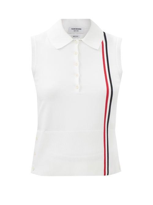 Thom Browne - Tricolour-stripe Jersey Sleeveless Polo Shirt - Womens - White