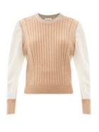 Matchesfashion.com Chlo - Silk-sleeve Ribbed Wool Sweater - Womens - Light Brown