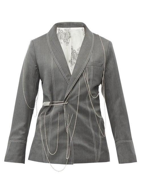Matchesfashion.com Charles Jeffrey Loverboy - Chain And Safety Pin Single Breasted Wool Jacket - Womens - Grey