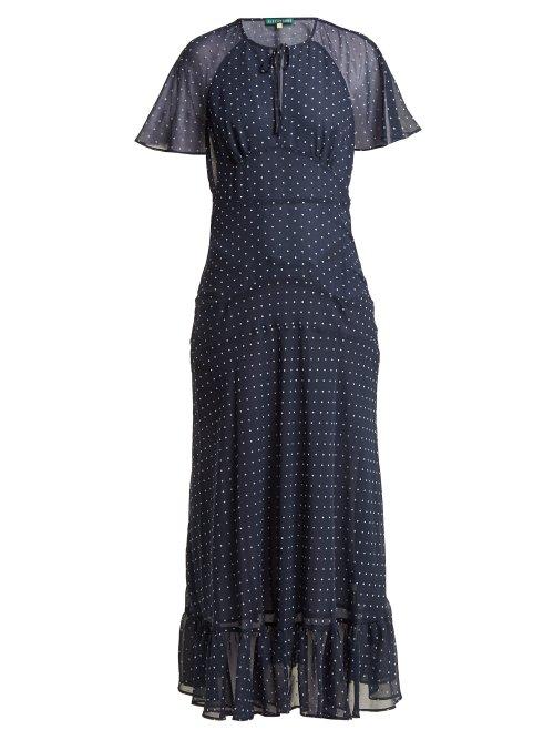 Matchesfashion.com Alexachung - Polka Dot Print Crepe Dress - Womens - Navy White