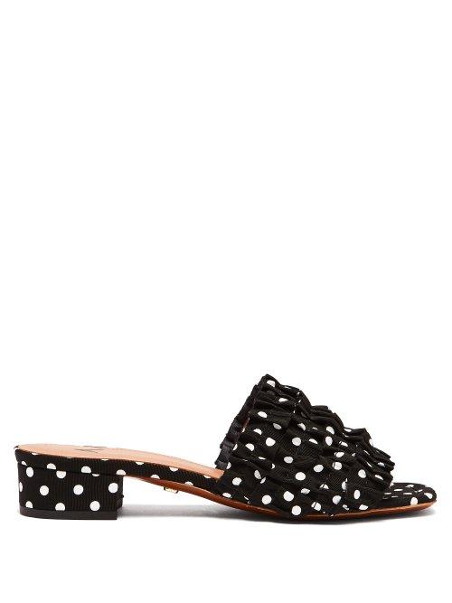Matchesfashion.com Alexachung - Polka Dot Ruffle Slides - Womens - Black White