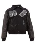 Matchesfashion.com Off-white - Logo-patch Leather-sleeved Varsity Jacket - Mens - Black Grey