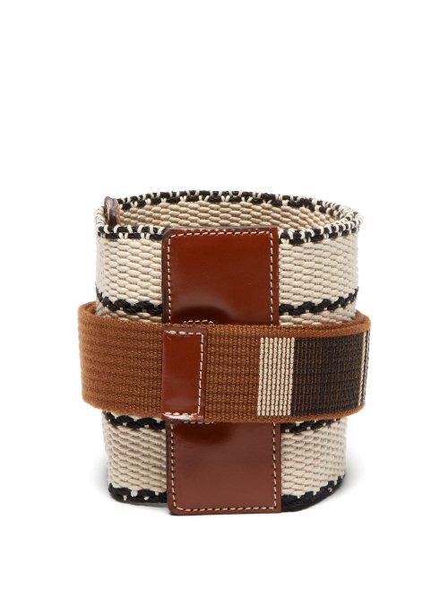 Matchesfashion.com Etro - Wide Woven Cotton And Leather Belt - Womens - Tan