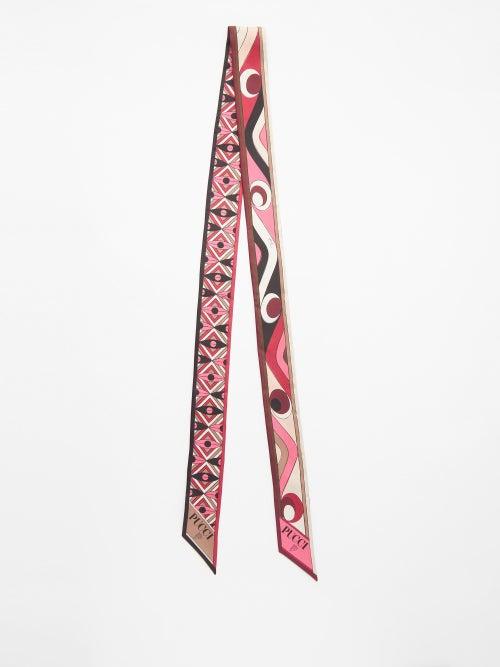 Pucci - Dischi And Moire-print Silk Scarf - Womens - Pink Multi