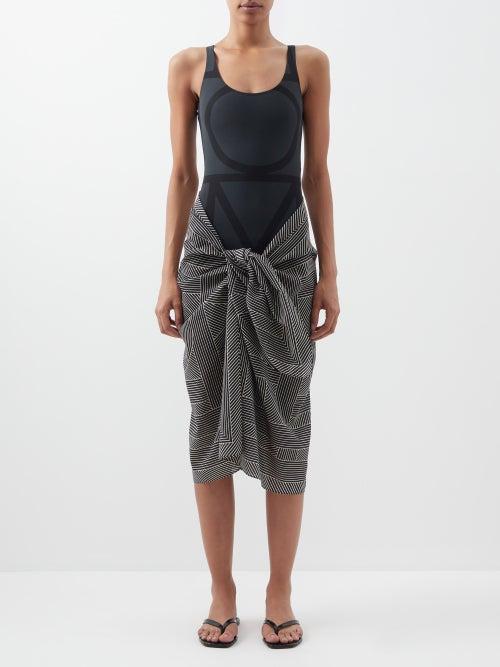 Toteme - Striped Monogram-print Cotton-blend Sarong - Womens - Black
