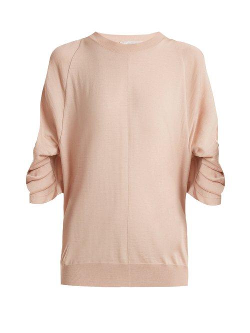 Matchesfashion.com Stella Mccartney - Ruched Sleeve Wool Blend Sweater - Womens - Nude