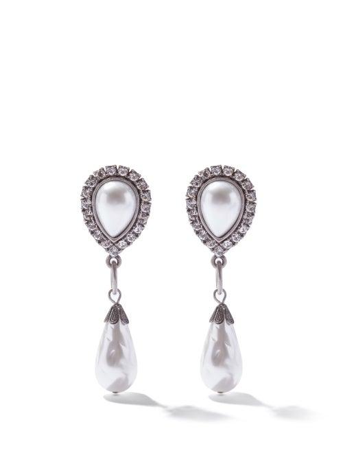 Alessandra Rich - Faux-pearl And Crystal Drop Clip Earrings - Womens - Pearl