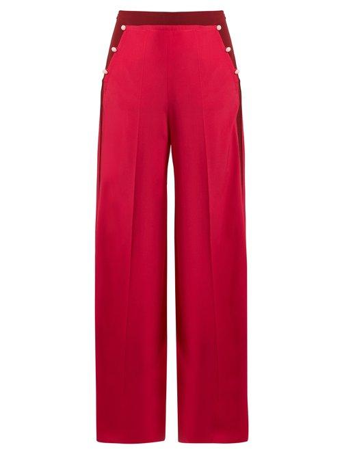 Matchesfashion.com Valentino - High Rise Wide Leg Silk Crepe De Chine Trousers - Womens - Pink Multi
