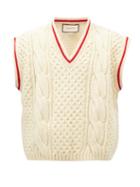 Gucci - V-neck Cable-knit Wool Sweater Vest - Mens - Beige