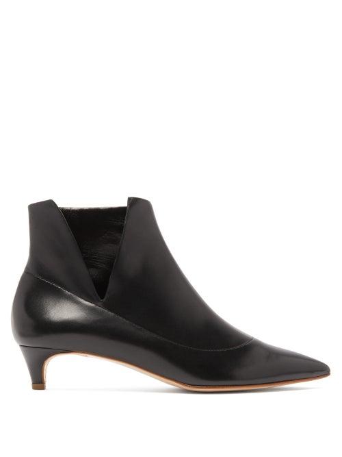 Matchesfashion.com Rupert Sanderson - Fairview Side Slit Kitten Heel Leather Boots - Womens - Black