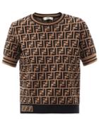 Matchesfashion.com Fendi - Ff-jacquard Short-sleeved Sweater - Womens - Brown