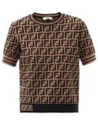 Matchesfashion.com Fendi - Ff-jacquard Short-sleeved Sweater - Womens - Brown