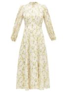 Matchesfashion.com Beulah - Sonia Floral-print Satin-stripe Chiffon Dress - Womens - Yellow White