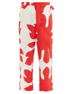 Matchesfashion.com Bode - Floral Cutout Appliqu Cotton Trousers - Mens - Red White