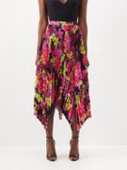 Versace - Asymmetric Pleated Printed-crepe De Chine Skirt - Womens - Black Pink