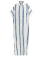 Matchesfashion.com Marrakshi Life - Point-collar Jacquard-stripe Cotton-blend Kaftan - Womens - Blue Stripe
