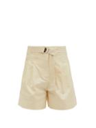 Matchesfashion.com Lee Mathews - Esther Belted High-rise Cotton-drill Shorts - Womens - Cream