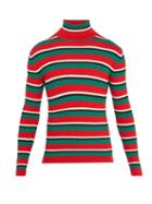Matchesfashion.com Gucci - Striped Roll Neck Ribbed Knit Wool Sweater - Mens - Red Multi